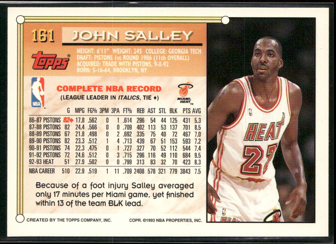 John Salley 1993-94 Topps #161 Miami Heat