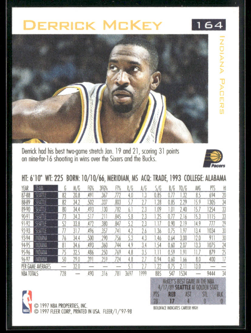 Derrick McKey 1997-98 Fleer #164 Indiana Pacers