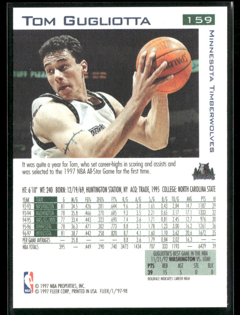 Tom Gugliotta 1997-98 Fleer #159 Minnesota Timberwolves