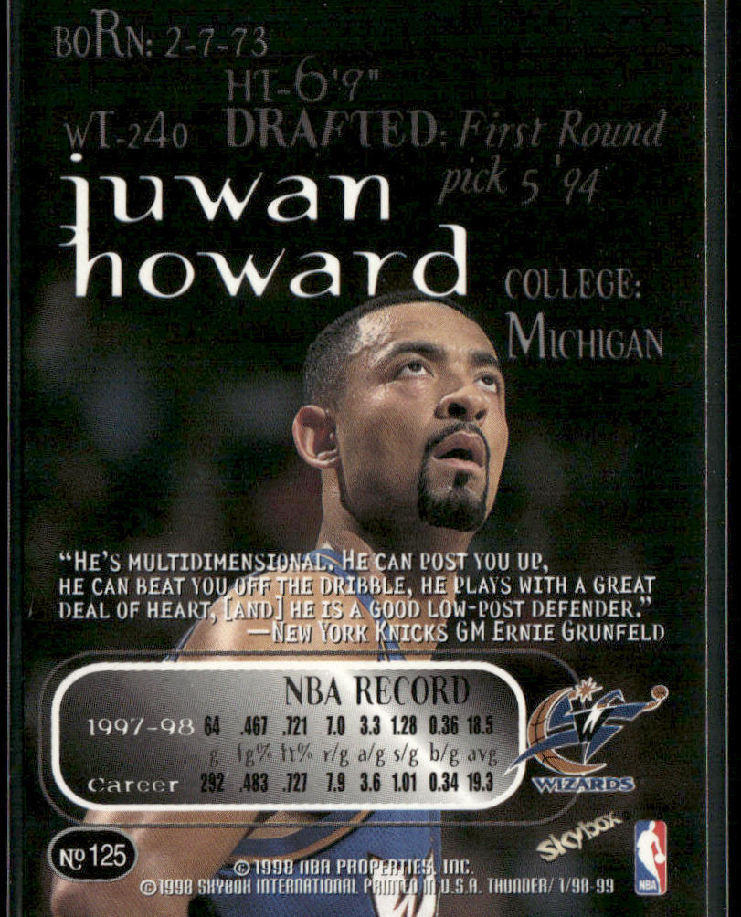 Juwan Howard 1998-99 SkyBox Thunder #125 Washington Wizards