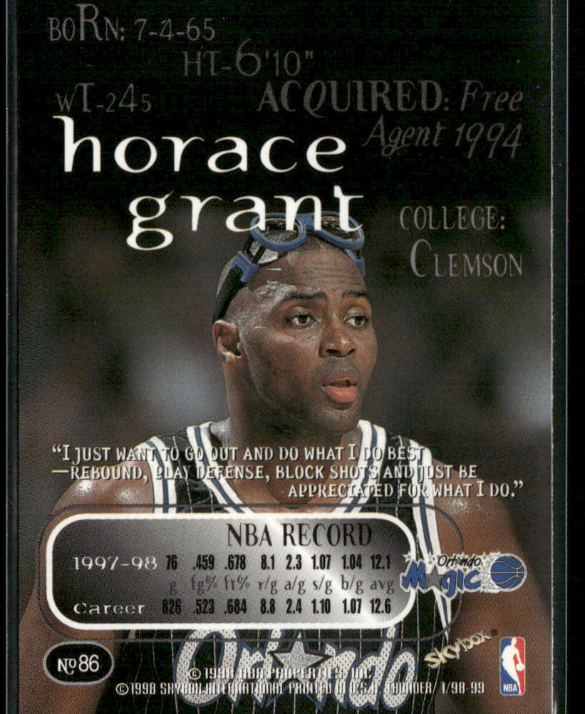 Horace Grant 1998-99 SkyBox Thunder #86 Orlando Magic