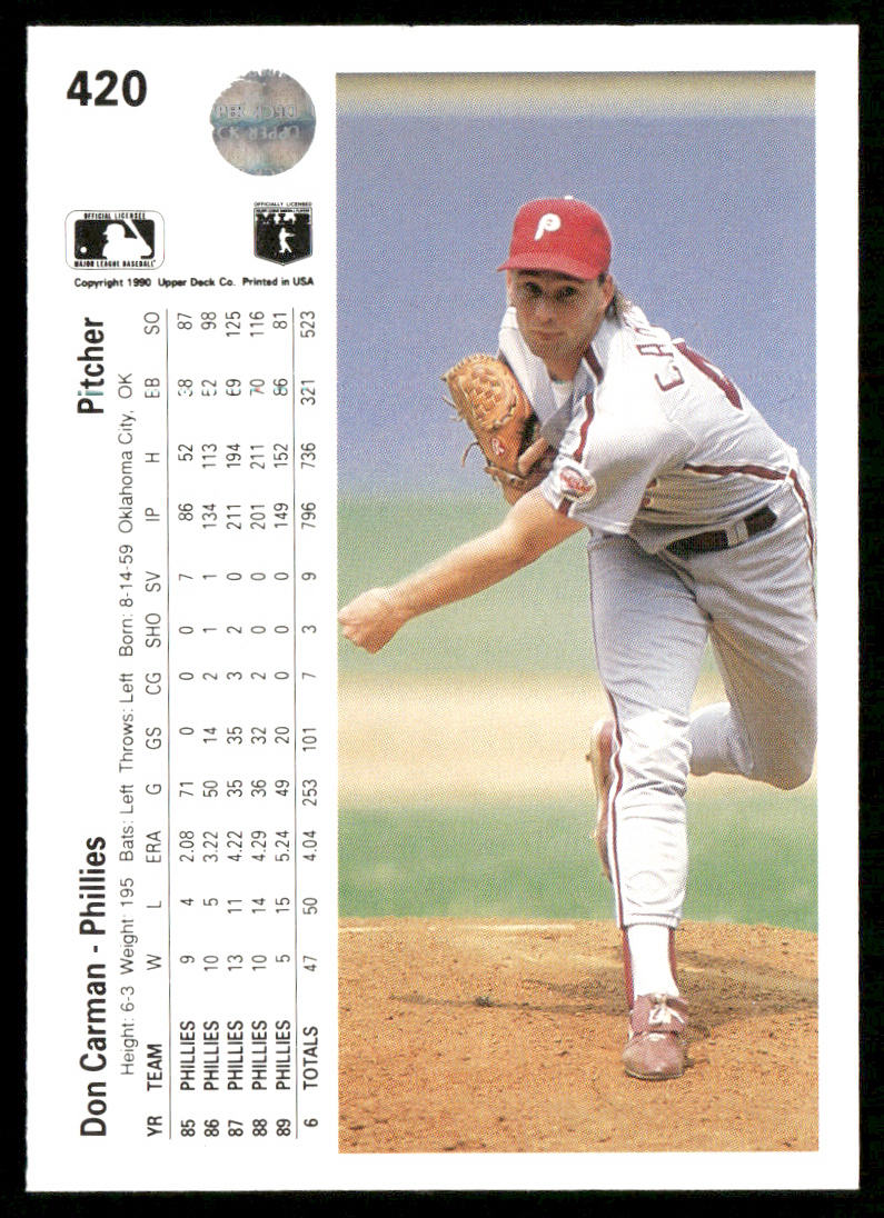 Don Carman 1990 Upper Deck #420 Philadelphia Phillies