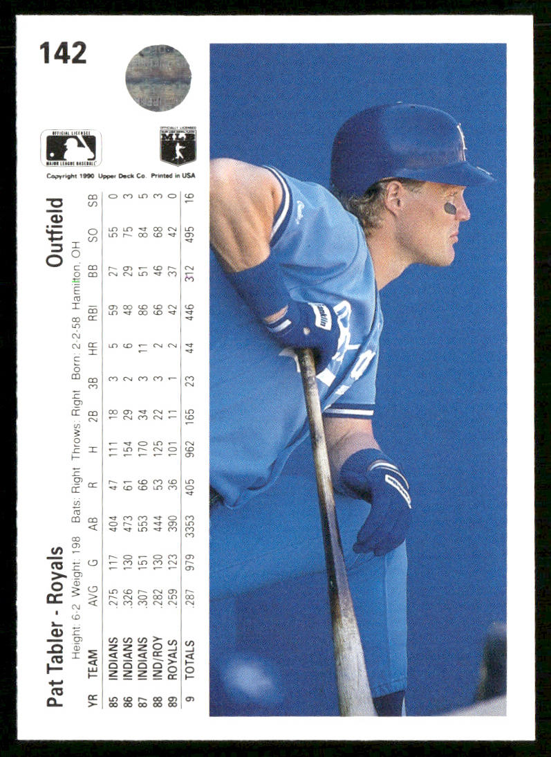 Pat Tabler 1990 Upper Deck #142a Kansas City Royals