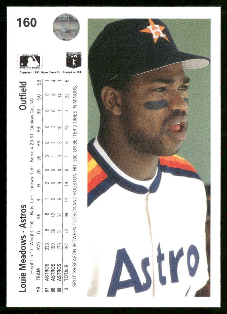 Louie Meadows 1990 Upper Deck #160a Houston Astros