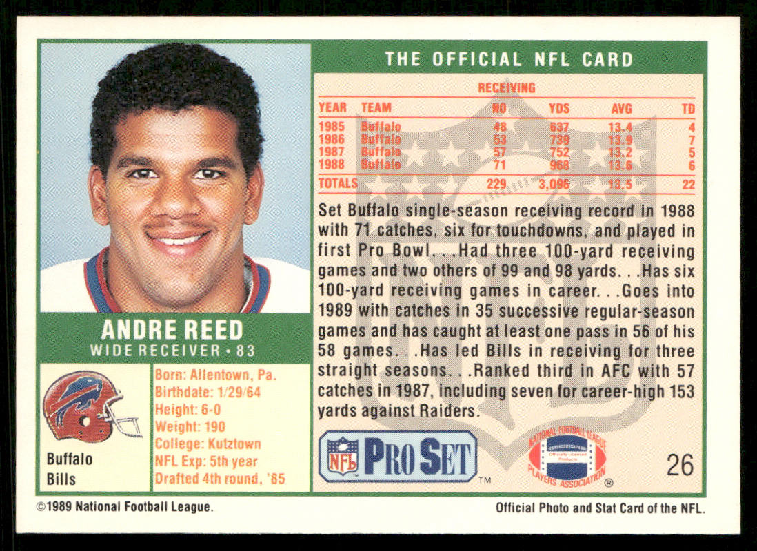 Andre Reed 1989 Pro Set #26 Buffalo Bills