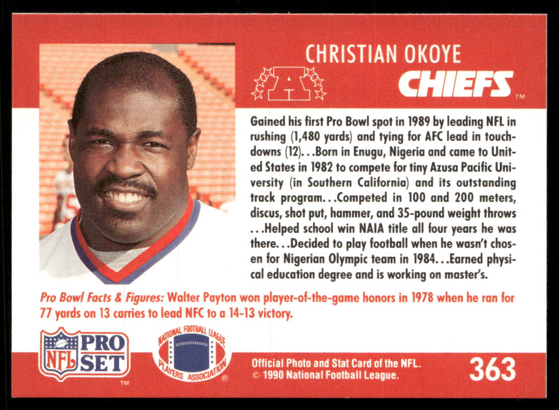 Christian Okoye 1990 Pro Set #363 Kansas City Chiefs