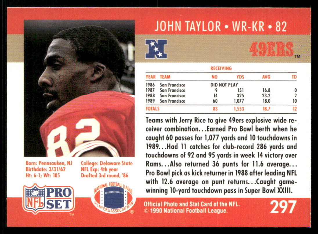 John Taylor 1990 Pro Set FACT Cincinnati #297 San Francisco 49ers