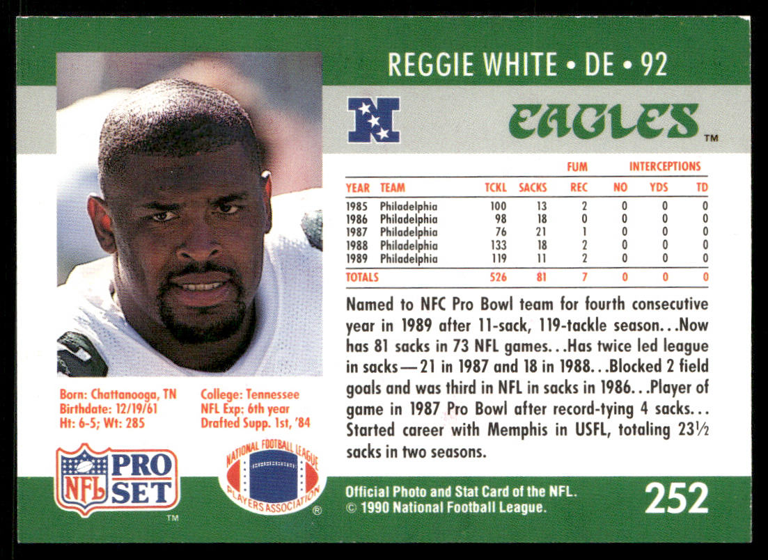 Reggie White 1990 Pro Set #252 Philadelphia Eagles