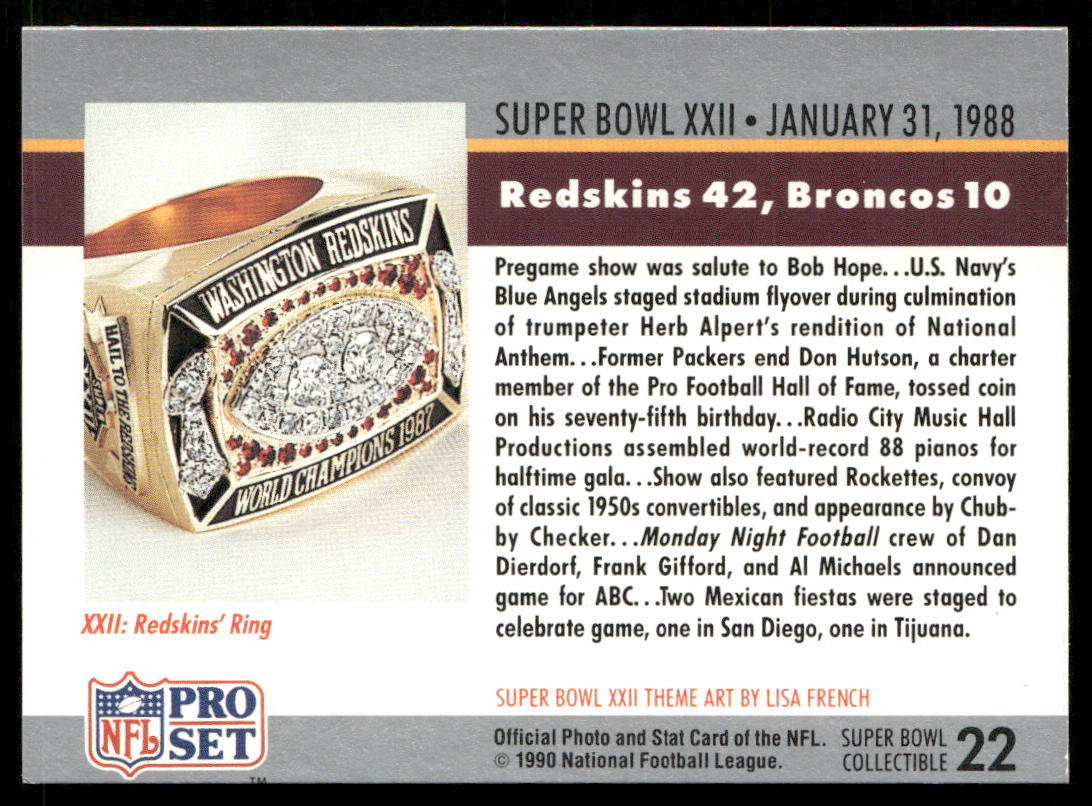Super Bowl 1990 Pro Set Super Bowl Collectibles #22b
