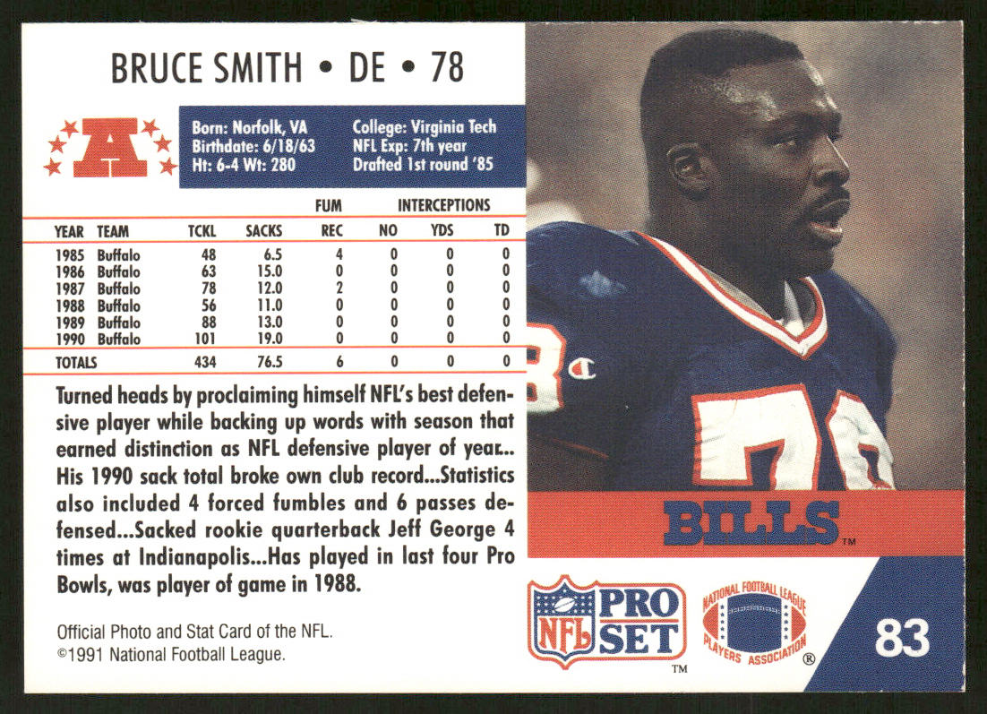 Bruce Smith 1991 Pro Set #83 Buffalo Bills