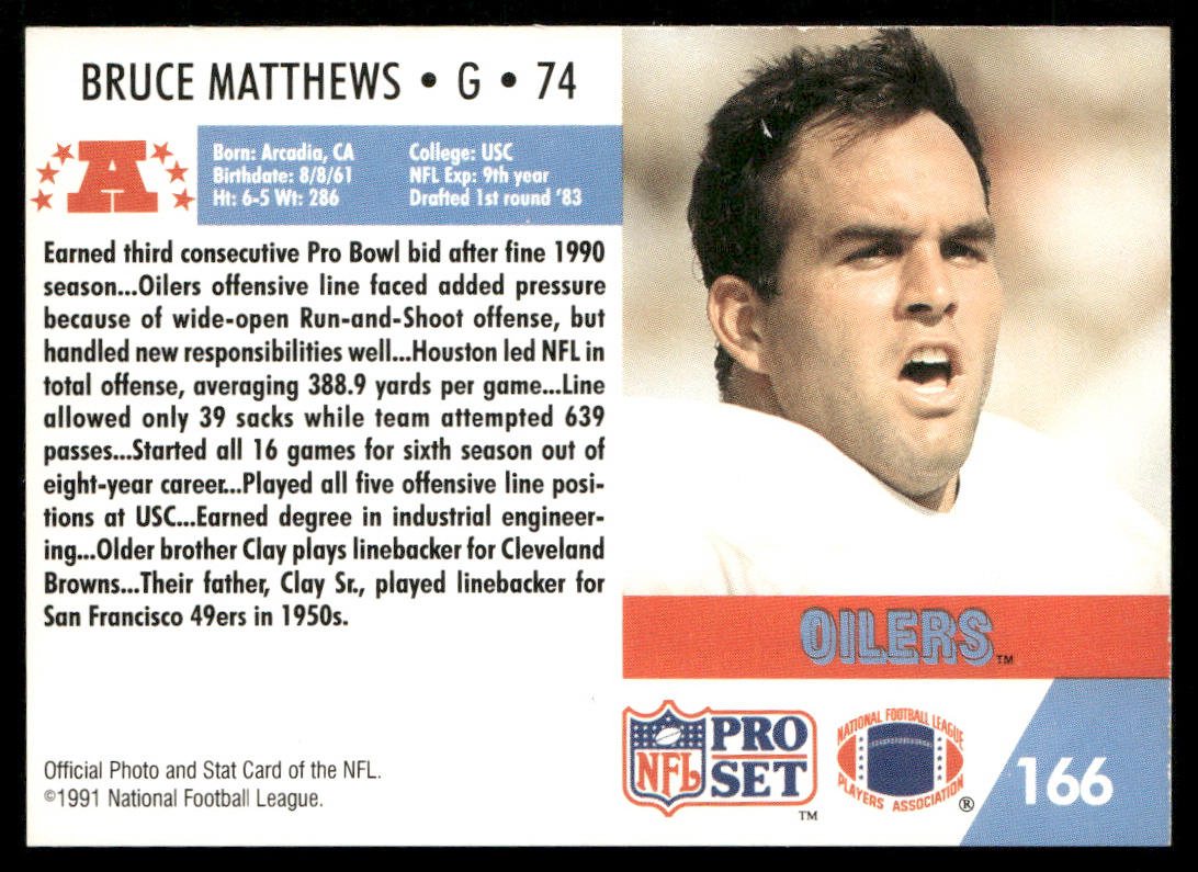 Bruce Matthews 1991 Pro Set #166 Houston Oilers