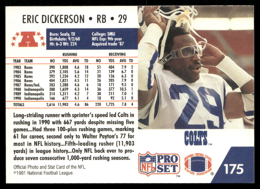 Eric Dickerson 1991 Pro Set #175a Indianapolis Colts