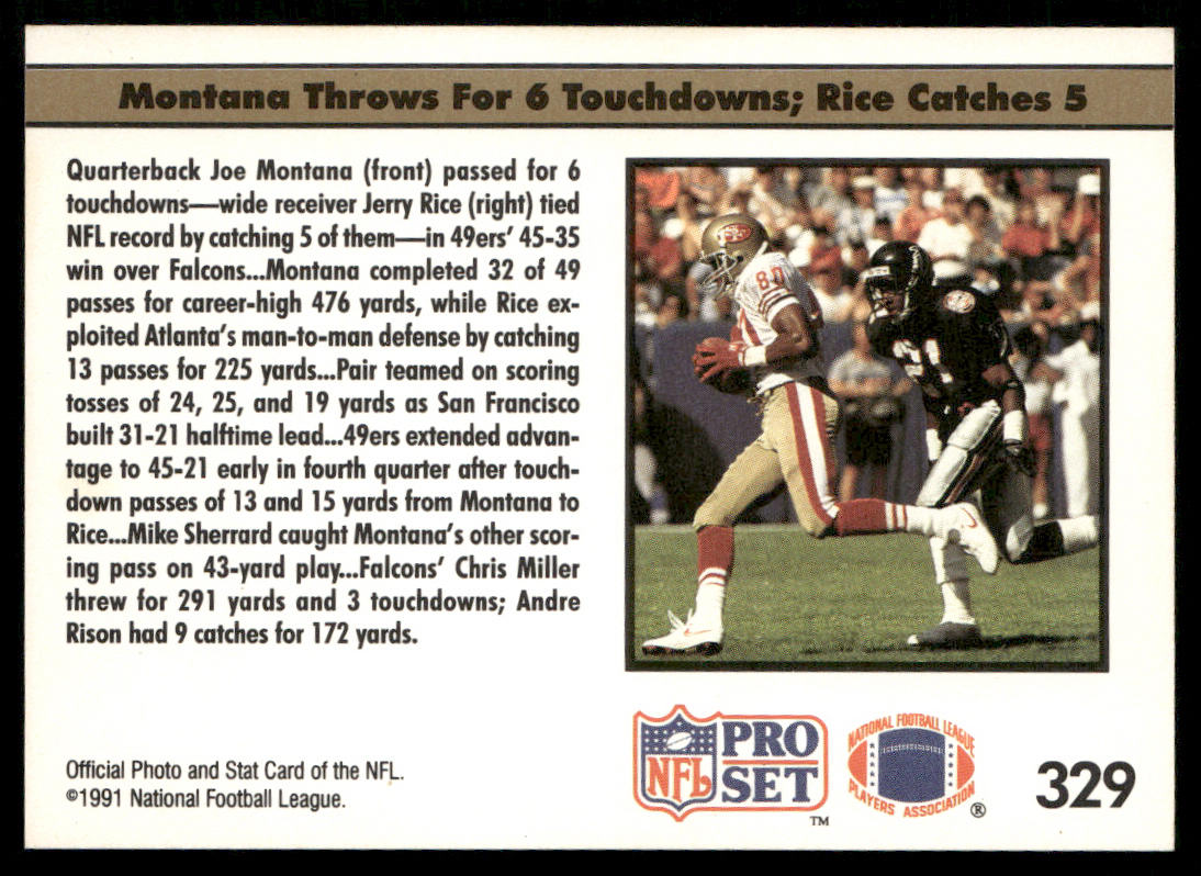 Montana, Rice Burn Falcons 1991 Pro Set #329 San Francisco 49ers