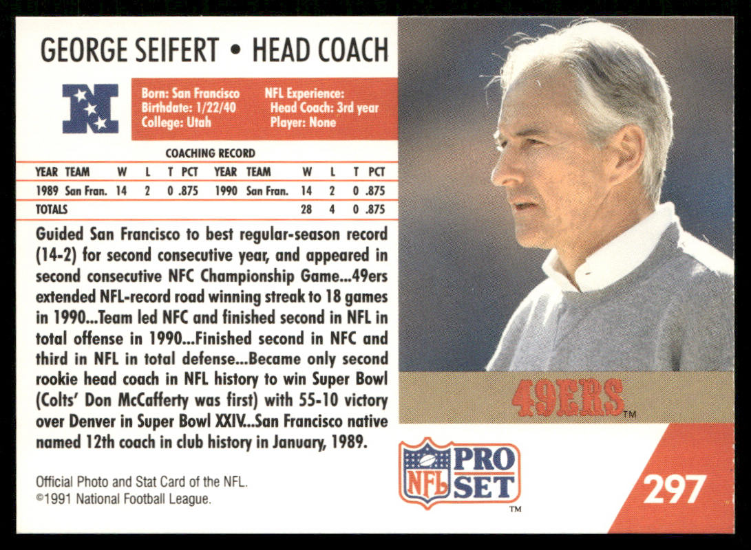 George Seifert 1991 Pro Set #297 San Francisco 49ers