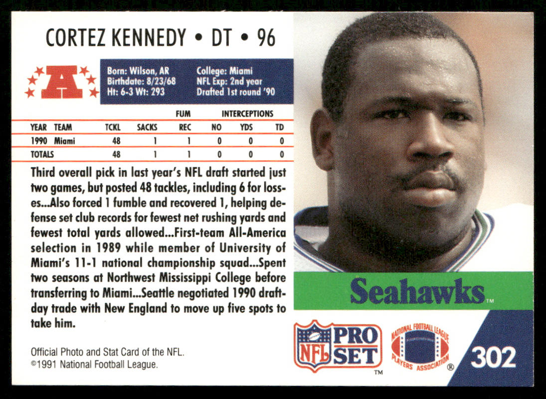 Cortez Kennedy 1991 Pro Set #302 Seattle Seahawks