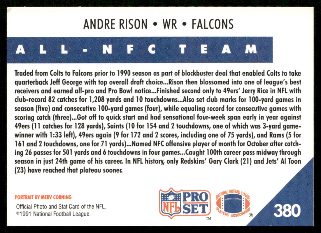 Andre Rison 1991 Pro Set #380 Atlanta Falcons