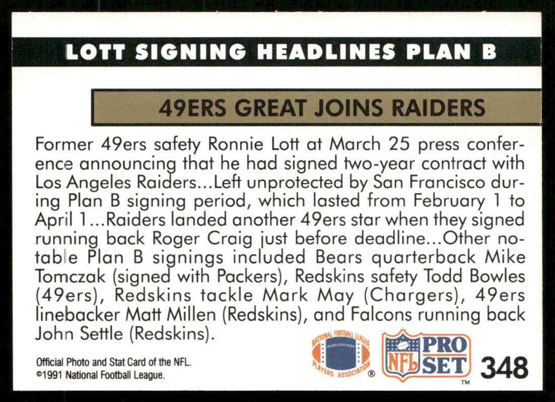 Lott Signing Headlines Plan 1991 Pro Set #348 Los Angeles Raiders
