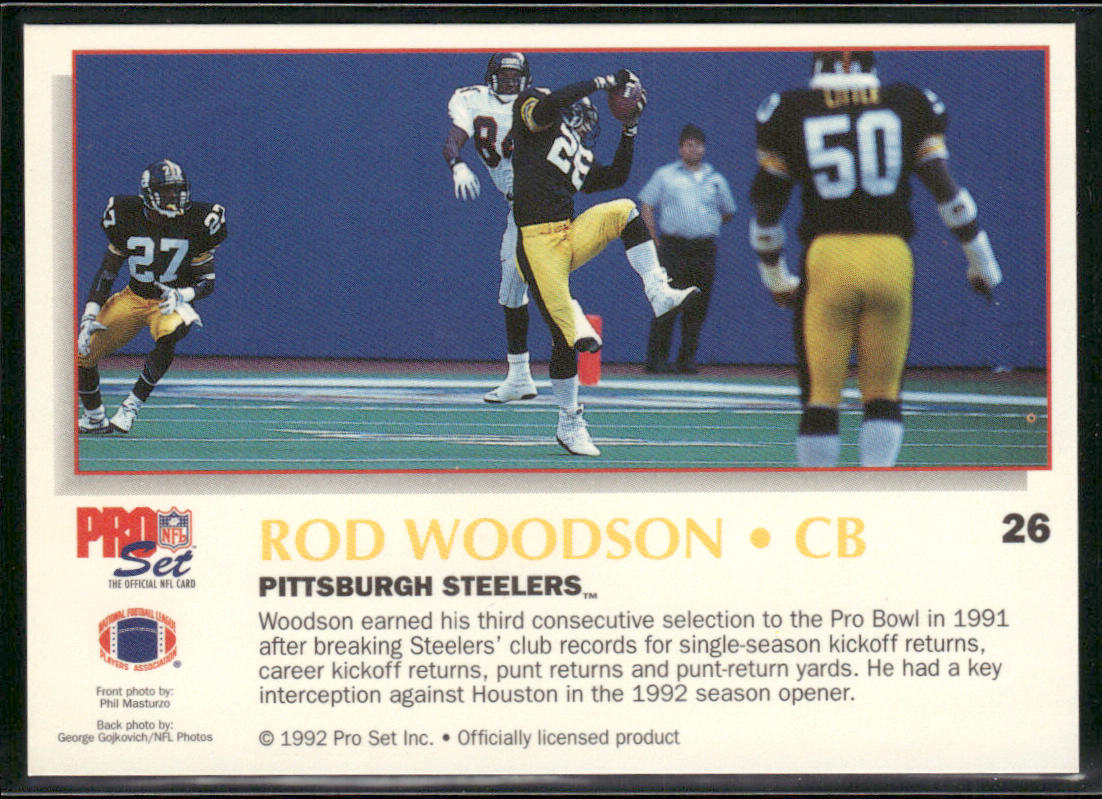 Rod Woodson 1992 Pro Set Power #26 Pittsburgh Steelers