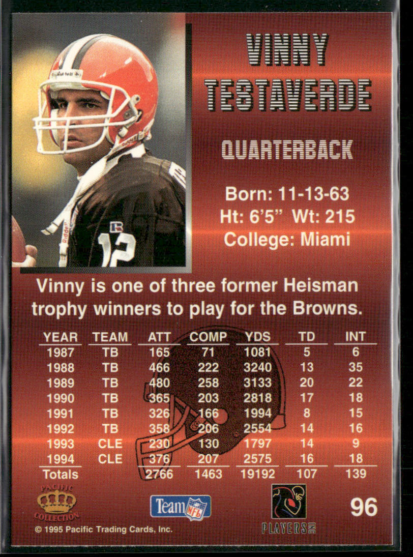 Vinny Testaverde 1995 Pacific #96 Cleveland Browns