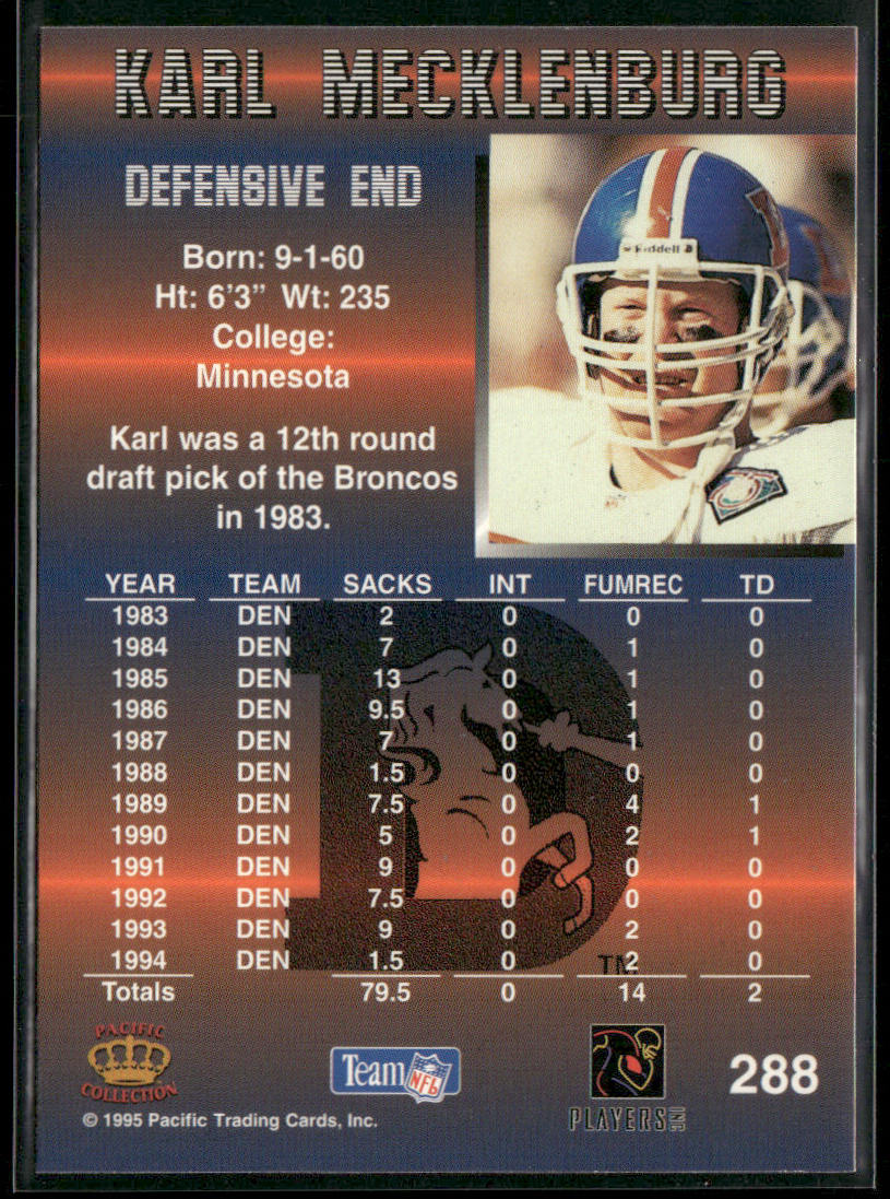 Karl Mecklenburg 1995 Pacific #288 Denver Broncos