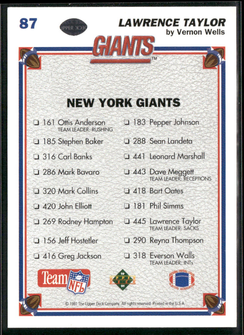 1991 Upper Deck #87 Lawrence Taylor