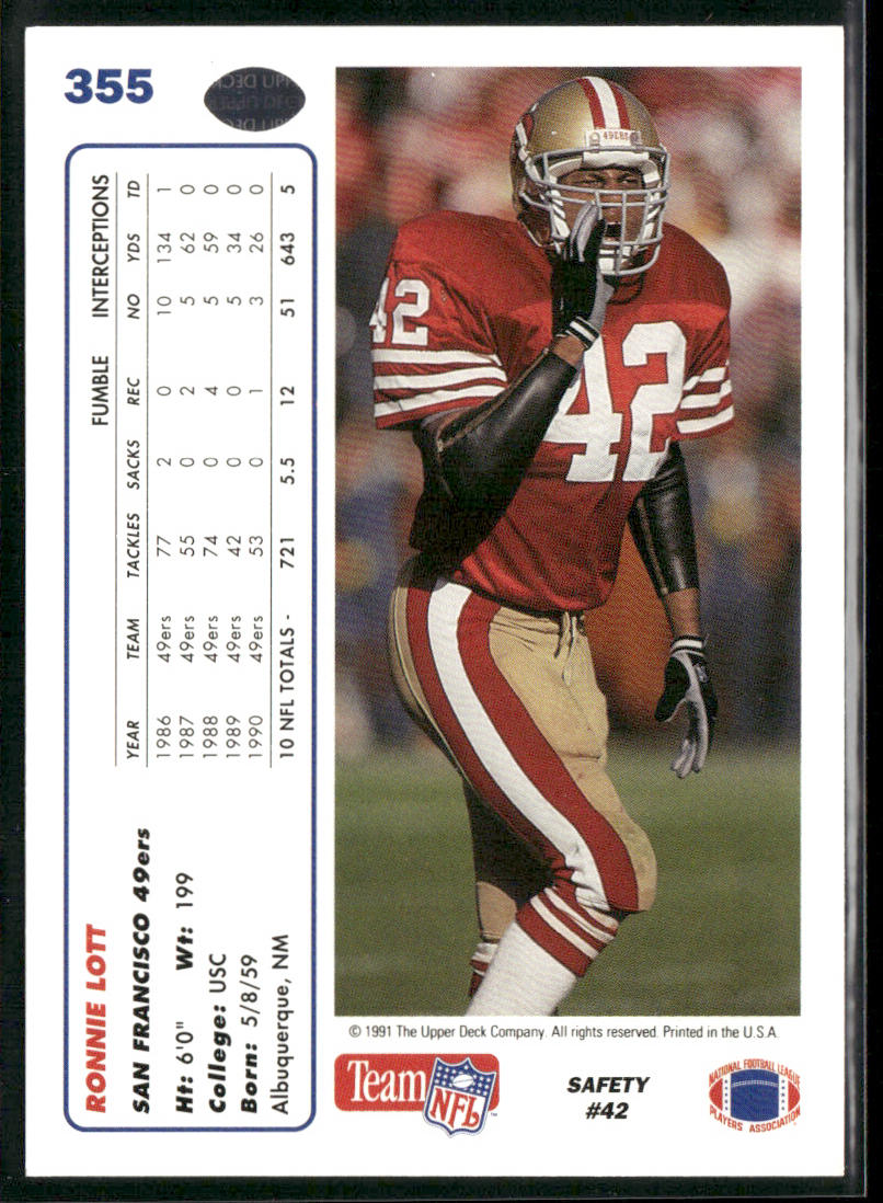 1991 Upper Deck #355 Ronnie Lott