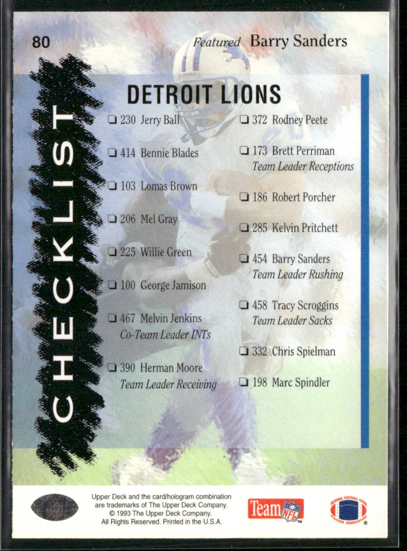 1993 Upper Deck #80 Lions Checklist