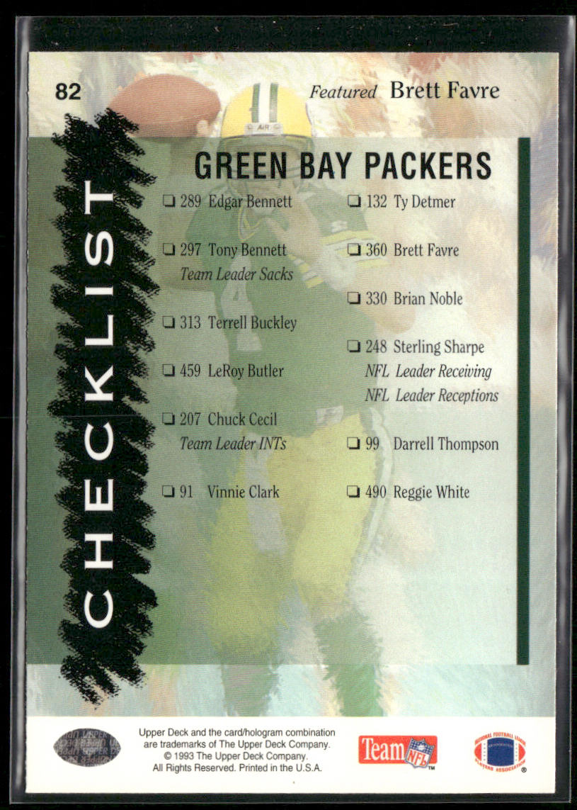 1993 Upper Deck #82 Packers Checklist