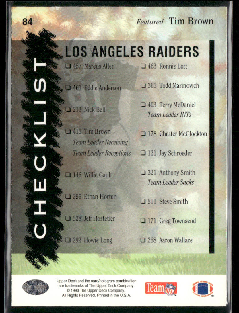 1993 Upper Deck #84 Raiders Checklist