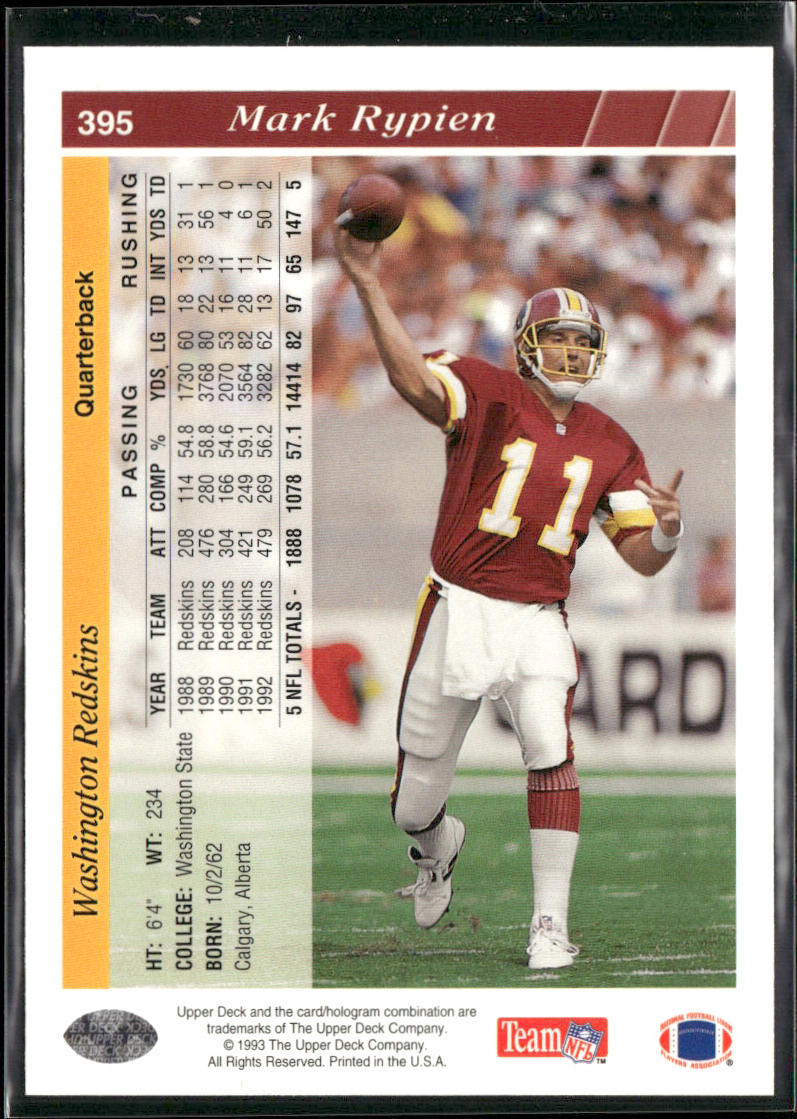 1993 Upper Deck #395 Mark Rypien