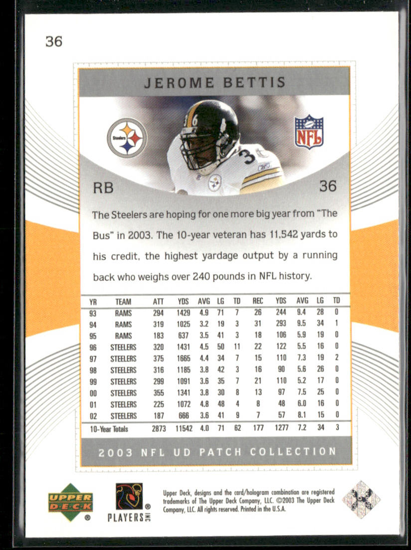 2003 UD Patch Collection #36 Jerome Bettis