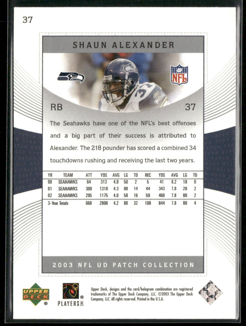 2003 UD Patch Collection #37 Shaun Alexander