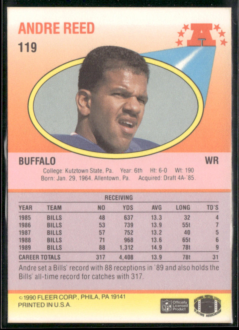 Andre Reed 1990 Fleer #119a Buffalo Bills