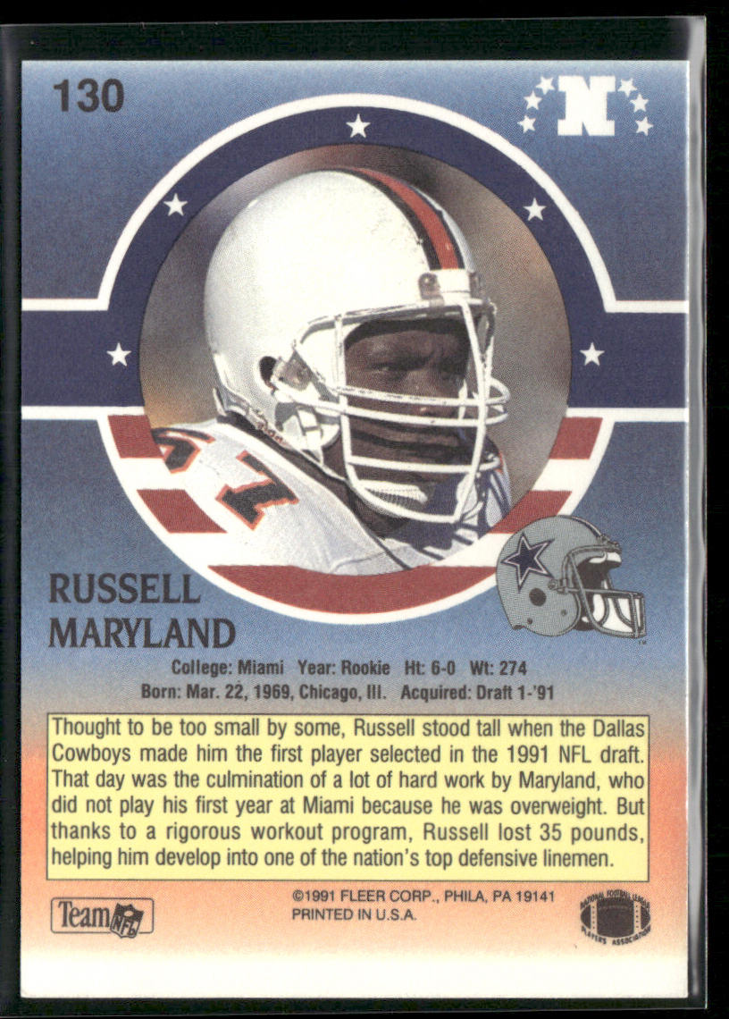 Russell Maryland 1991 Fleer Stars 'n Stripes #130 Dallas Cowboys