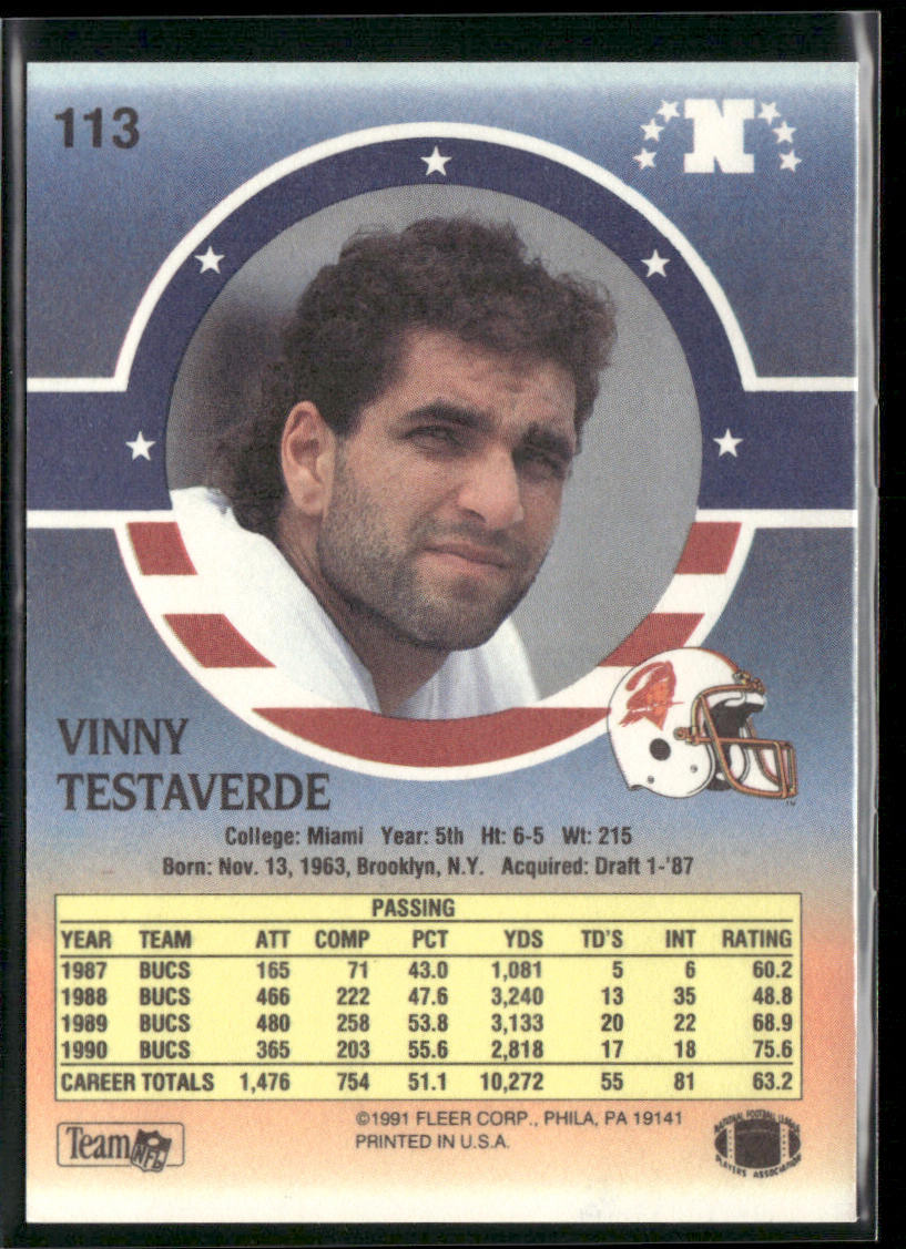 Vinny Testaverde 1991 Fleer Stars 'n Stripes #113 Tampa Bay Buccaneers