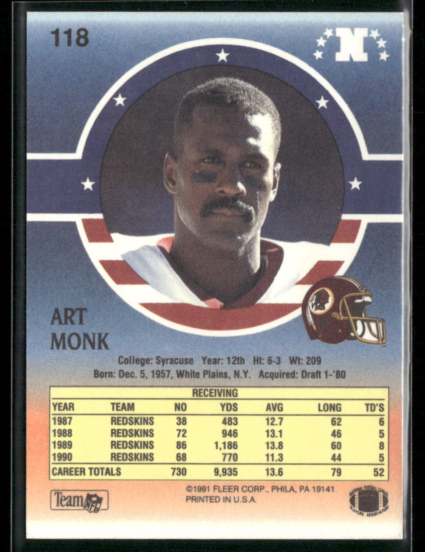 Art Monk 1991 Fleer Stars 'n Stripes #118 Washington Redskins
