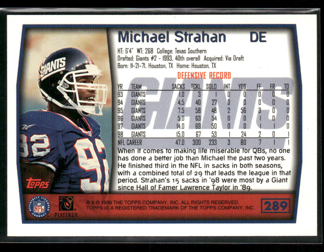 Michael Strahan 1999 Topps #289 New York Giants