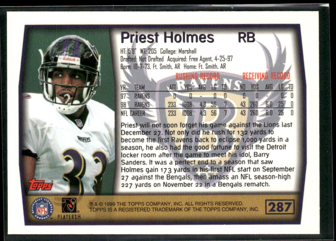 Priest Holmes 1999 Topps #287 Baltimore Ravens