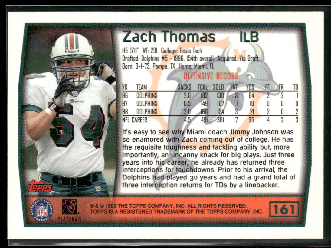 Zach Thomas 1999 Topps #161 Miami Dolphins