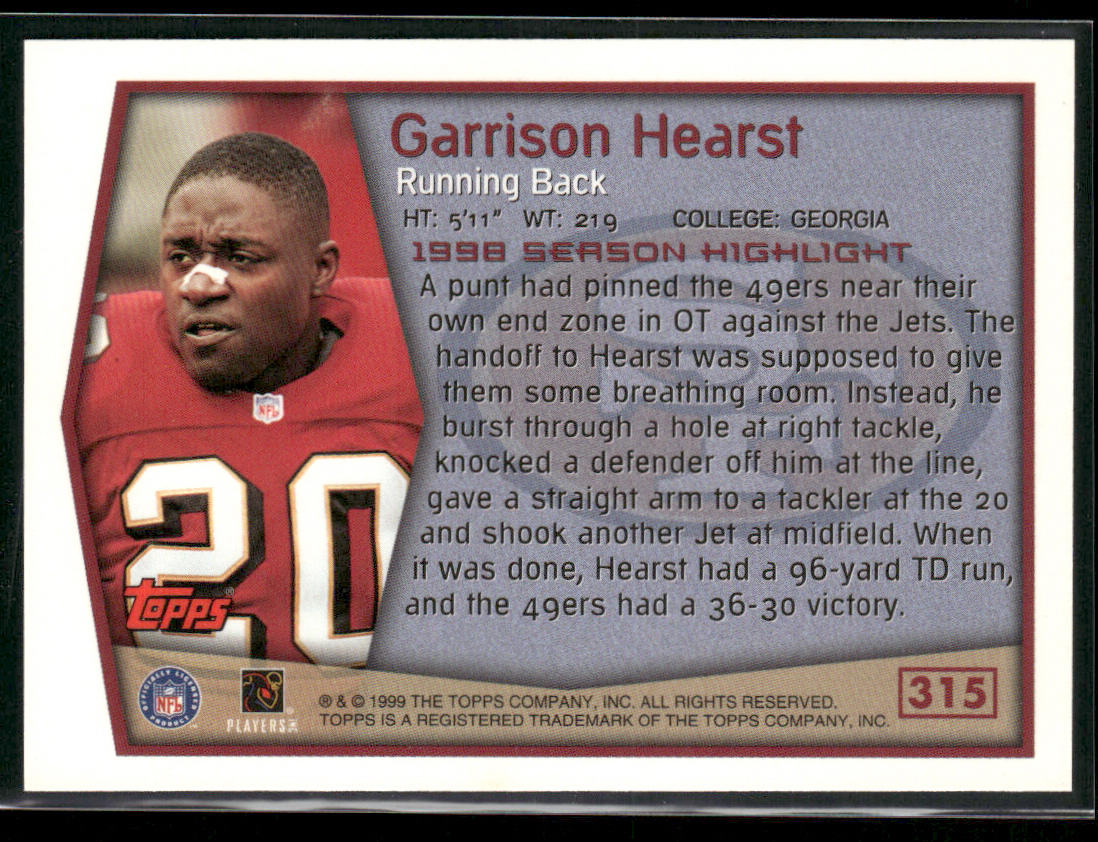 Garrison Hearst 1999 Topps #315 San Francisco 49ers