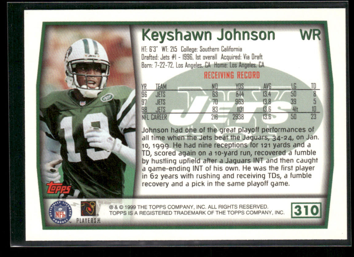 Keyshawn Johnson 1999 Topps #310 New York Jets