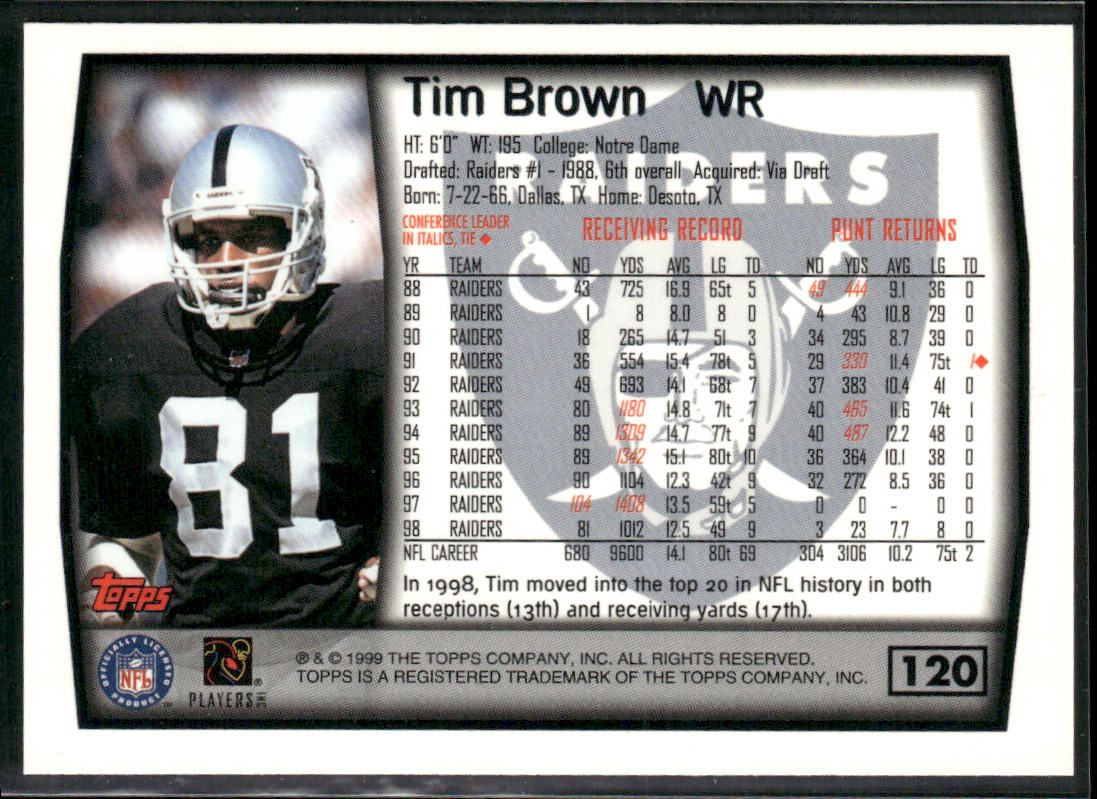 Tim Brown 1999 Topps #120 Oakland Raiders