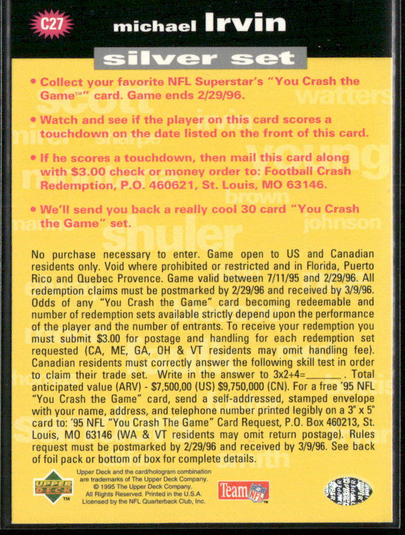 Michael Irvin 1995 Collector's Choice You Crash the Game Silver #C27b