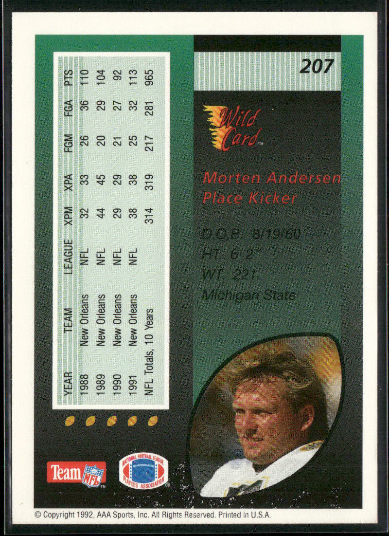 Morten Andersen 1992 Wild Card #207 New Orleans Saints