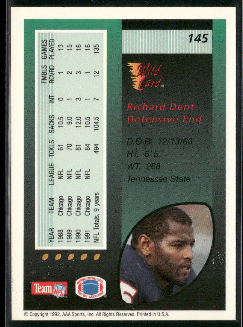 Richard Dent 1992 Wild Card #145 Chicago Bears