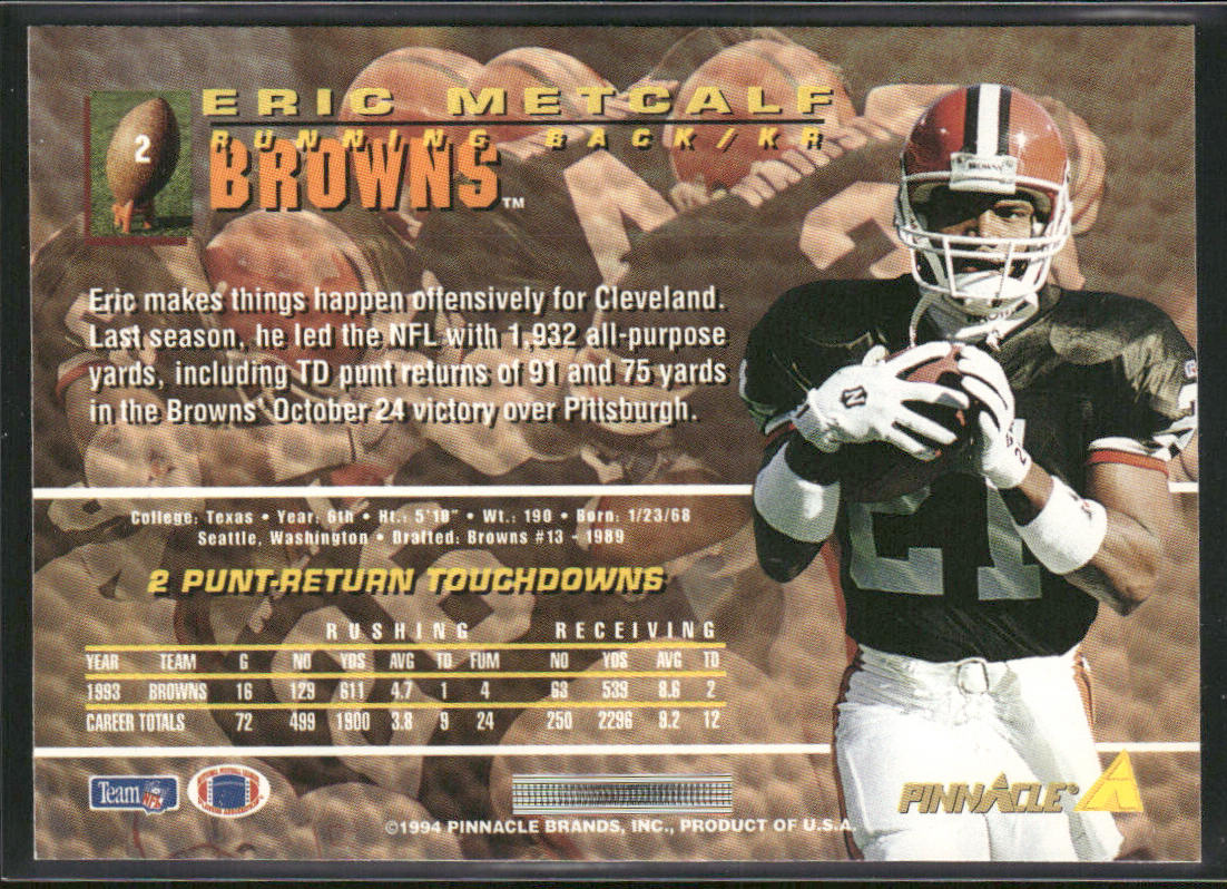 Eric Metcalf 1994 Pinnacle #2 Cleveland Browns
