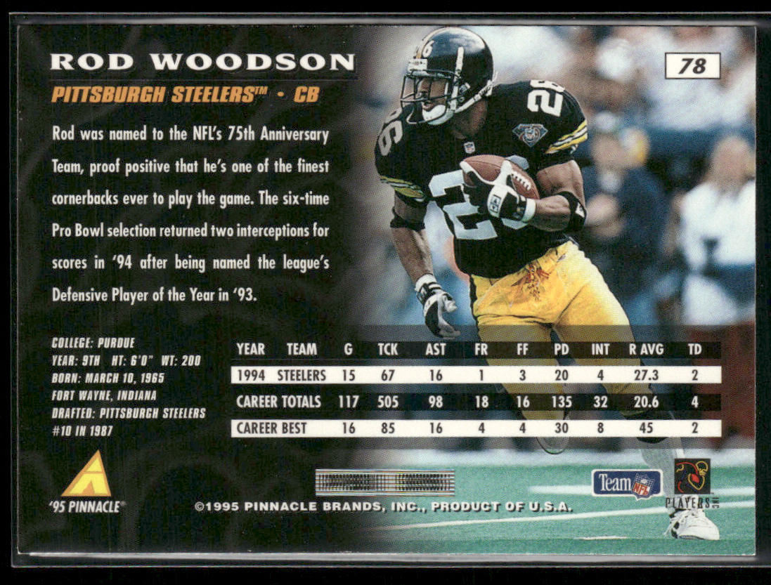 Rod Woodson 1995 Pinnacle #78 Pittsburgh Steelers