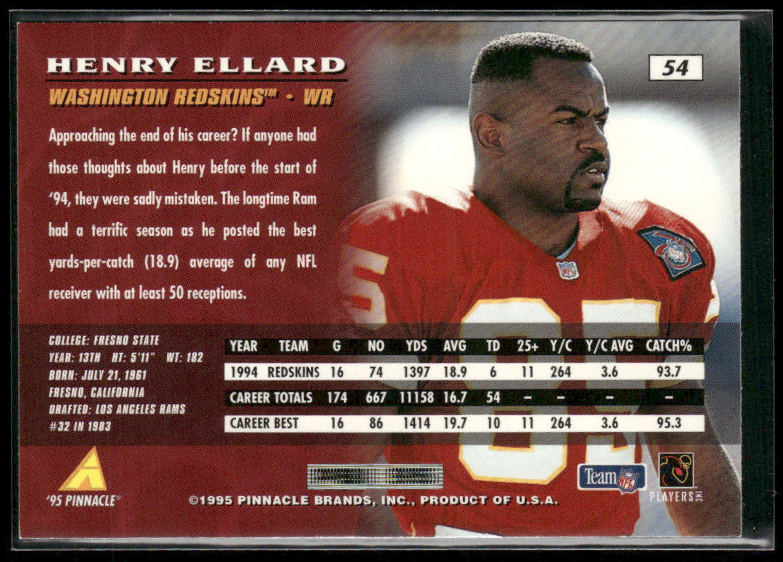 Henry Ellard 1995 Pinnacle #54 Washington Redskins