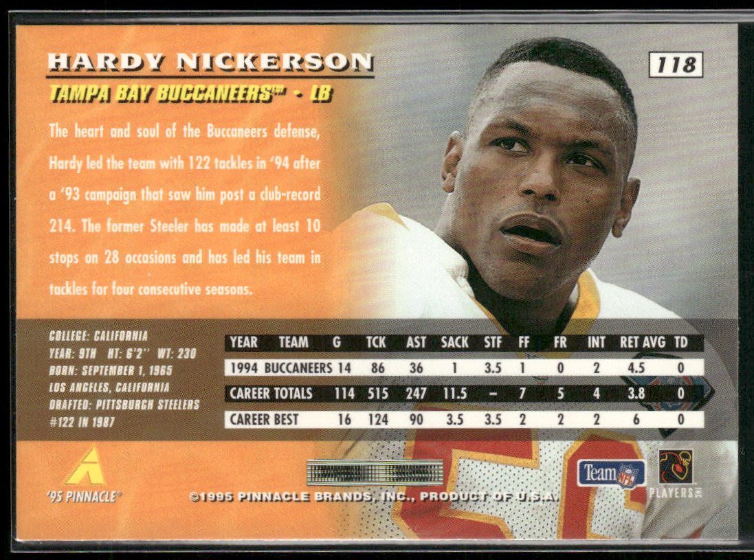 Hardy Nickerson 1995 Pinnacle #118 Tampa Bay Buccaneers