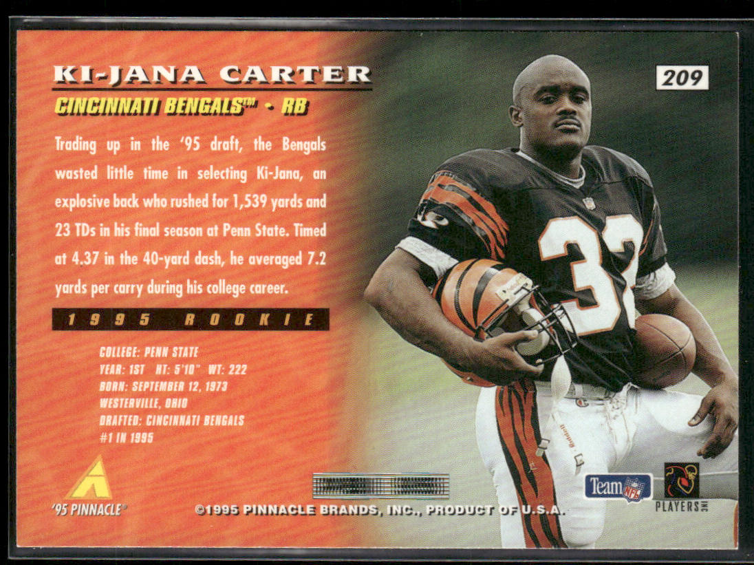 Ki-Jana Carter 1995 Pinnacle #209 RC Cincinnati Bengals